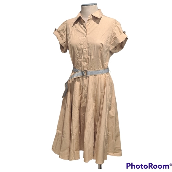 Chaps Dresses & Skirts - Chaps Khaki Shirt Utility style dress size 14